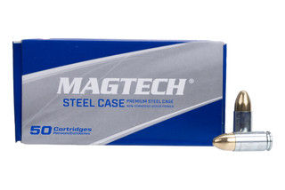 Magtech steel cased 9mm full metal jacket ammunition, 50 rounds.